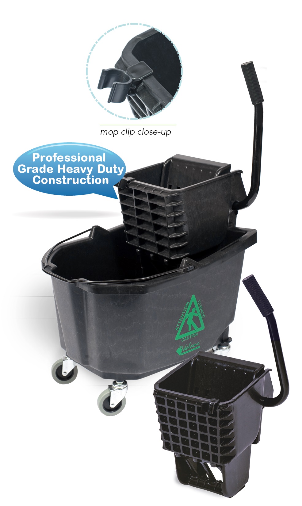 Delamo 35qt Mop Bucket 
w/Sidepress Wringer 
*Made from Recycled Material*