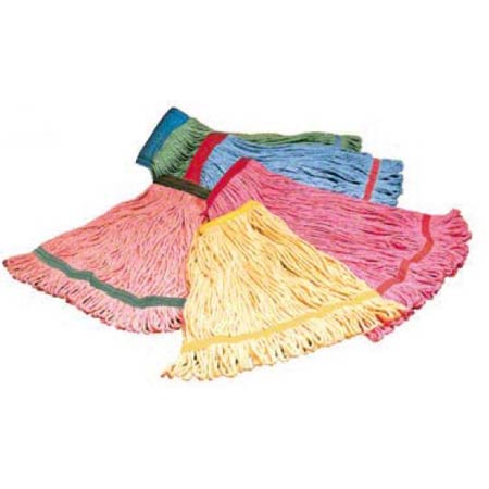 SSS Looped End Wet Mop, 5&quot;  Headband, Green, Large, 12/cs